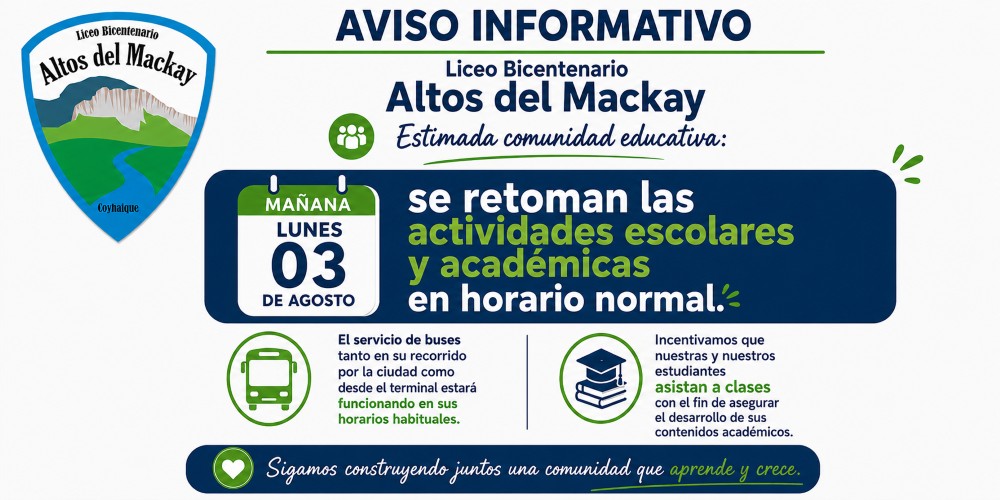 Se retoman los horarios normales de clases a partir del 03 de agosto de 2026